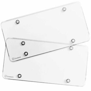 Zone Tech 2x Clear Flat License Plate Cover Shield Tinted Plastic Tag Protector
