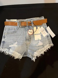 WallflowerJunior Shorty Short Jean Shorts w/ Belt - Size 0 - NWT - Picture 1 of 3
