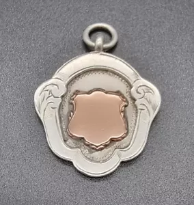 ANTIQUE STERLING SILVER AND GILDING FOB FOR POCKET WATCH CHAIN UK/BHAM/ 1936 - Picture 1 of 9