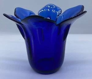 Kobaltblau Glas Lotusblütenform Kerzenhalter/Vase - Bild 1 von 10