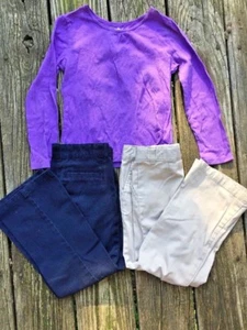 SALE @ DOCKERS Khaki Navy Blue Long Pants School Uniform LOT Girls Sz 5 Reg ๐b1 - Picture 1 of 9