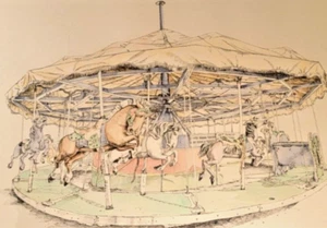 Balboa Carousel Colored Lithograph 28" x 34" Framed SIGNED by Scott Kennedy - Picture 1 of 11