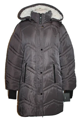 Steve Madden Sherpa Forrado Capucha Abrigo Chaqueta Gris Cremallera Lateral Pulgares Talla Pequeña NUEVO Foto 1 de 2