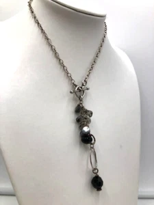 925 Sterling Silver Lariat Toggle Dangle Abalone Shell Quartz Onyx Drop Necklace - Picture 1 of 5