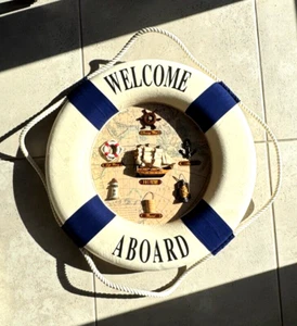 20" Blue Welcome Aboard Life Preserver/Buoy with Rope +3D Decor Wall Hanging - Picture 1 of 3