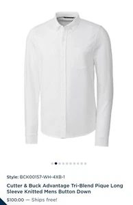 Cutter & Buck 4XB Advantage Tri-Blend Pique Long Sleeve Knit Button Down Shirt - Picture 1 of 6