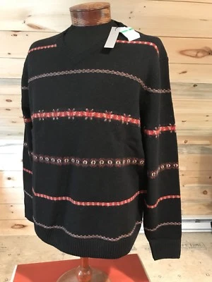 NWT $98 Perry Ellis Sweater 100% Lambswool BLACK Nordic Stripe Men's XL - Image 1 of 4