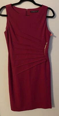 Ivanka Trump Form Fitting Wine Colored Dress Side Pleated W/ Faux Zipper. Sz 6 - Image 1 of 4