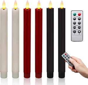 Real Wax 3 Colors Flameless Taper Candles with Remote Timer Dimmer, LED  - Picture 1 of 6