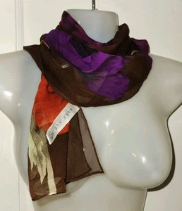 Anne Klein Rectangular Floral Magenta and Orange 100% Silk Scarf 10" x 52" - Picture 1 of 10