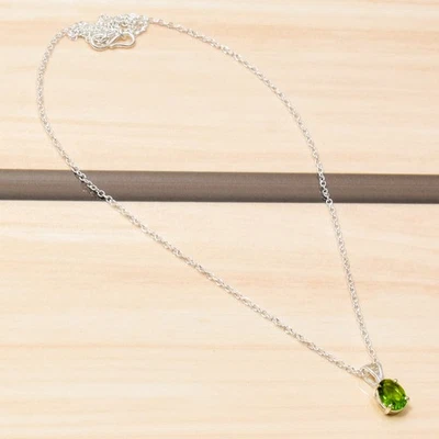Green Peridot Gemstone Pendant - Necklace 925 Sterling Silver Jewelry - Image 1 of 4