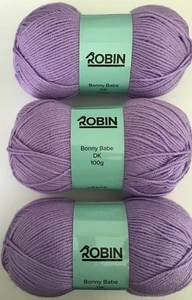 New 3x Robin Bonny Babe 4 Ply Acrylic Knitting Wool 100g Balls, Shade 1368 Lilac - Picture 1 of 7