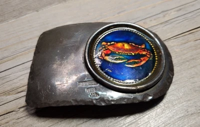 C. 1960 H. Alvin Sharpe Studio Champleve Cangrejo Hebilla Cinturón Plata Fina 999 Foto 1 de 4