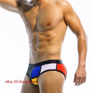 Men's Sexy Multi Panel Swimwear Close Fitting Beach Bikini Swimming Trunks - Picture 1 of 16