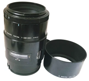 Minolta AF Macro 100mm F/2.8 (32) Lens with Hood No. 21401425 Excellent- - Picture 1 of 7