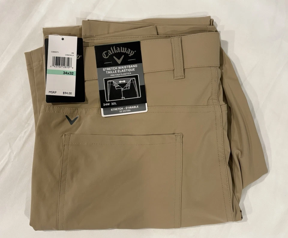 Callaway Men’s Golf Pants, Flat Front Stretch - 34w x 32l - Chinchilla - Image 1 of 1