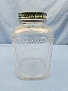 Vintage Atlas Hazel Embossed Diamond Pattern Glass Square Jar - Picture 1 of 5