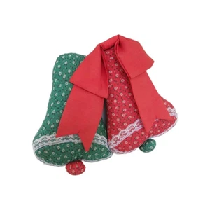 VTG HOMEMADE CHRISTMAS BELLS CALICO MATERIAL GREEN & RED 1970'S - Picture 1 of 5