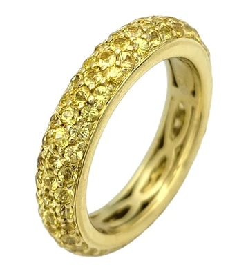 Anillo banda de eternidad de zafiro amarillo pavé de oro amarillo de 18 quilates Foto 1 de 4