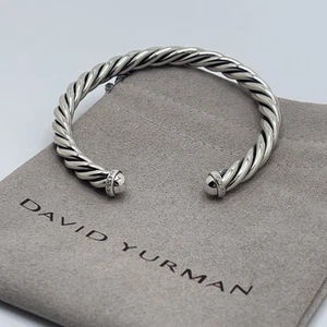 David Yurman Sterling Silver & Diamonds 6mm Cable Cuff Bracelet - Picture 1 of 5