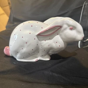 TIFFANY & CO Bunny Rabbit White Pink Polka Dots Girl Piggy Bank Made in Austria - Picture 1 of 10