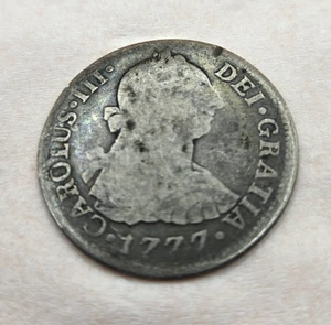 1777 Spanish Colonial 2 Reales Silver Coin King Charles III Circulated - Picture 1 of 3