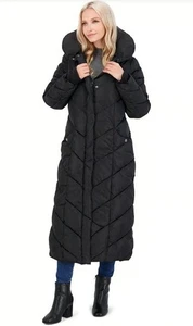 Women's Steve Madden Long Hooded Pillow Collar Puffer Coat, Size X-Large - Black - Picture 1 of 4