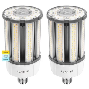 Luxrite 18W/27W/36W LED Corn Light Bulb 3 CCT Up to 5450 Lumens E26/E27 2-Pack - Picture 1 of 7