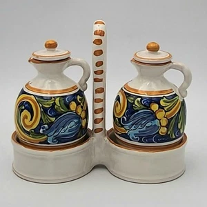 5 teiliges Set Majolika Keramik Öl/Essig Kruzifix Set mit Dose Caltagirone Italien - Bild 1 von 12
