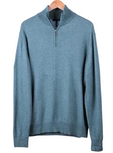 Enzo Montovani Sea Green CASHMERE Silk Blend 1/4 Zip Pullover Jumper Sweater XXL - Picture 1 of 9