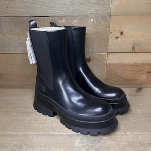 New Zara Black Chunky Sole Chelsea Boots Ankle Platform Women's Size 9 US - Picture 1 of 13
