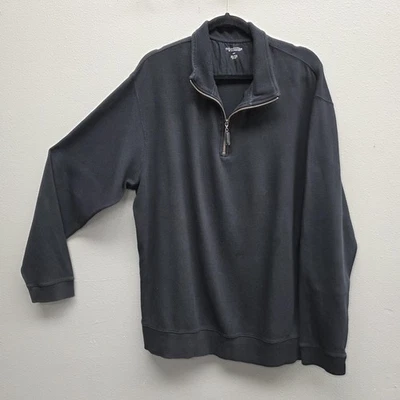 Suéter Roundtree & Yorke Para Hombres 2XT Negro Cuarto Cremallera Pullover Algodón Foto 1 de 4