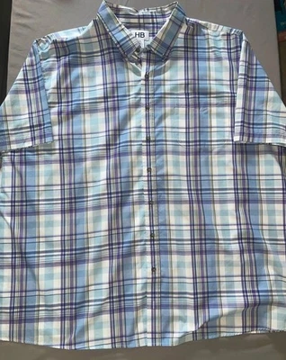 HB Harbor Bay  Men’s 4XL Casual Plaid Shirt Short Sleeve White Purple Blue - Image 1 of 4