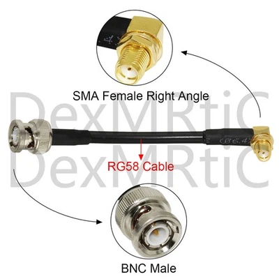 1PC SMA Female Jack RA Angle to BNC Male Plug RF Cable Adapter RG58 50CM 100CM - Image 1 of 4
