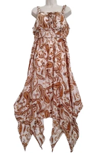 Derek Heart Dress XL Beige High-low Paisley Sleeveless Bohemian Hippie Cocktail - Picture 1 of 24