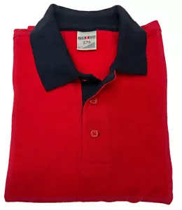 Camisa deportiva polo de golf Jerzees 579M de algodón - roja con cuello azul marino - Imagen 1 de 2