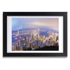 Pinturas de Pared con Marco de Madera MDF Negro 30x20 Panorama de Hong Kong
