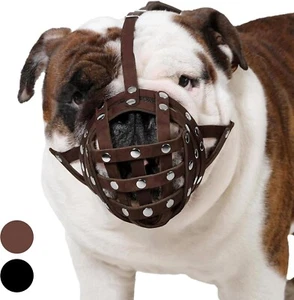 Leather Basket Dog Muzzle for Boxer, English American Bulldog Secure Anti-Barkin - Picture 1 of 4