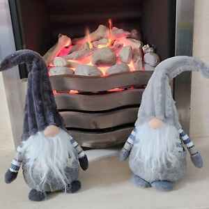 Pair large GREY GONK gnome TOMTE weighted CHRISTMAS DECORATION shelf ornament