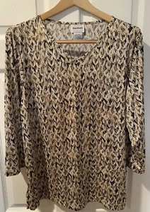 Bon Worth Womens M Medium Ultra Lightweight Blouse Top Gold Metallic Tan V-Neck - Picture 1 of 15