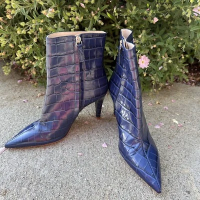 ZARA Azul Estampado Animal Cuero Punta Cremallera Stiletto Talla 38/7.5 Foto 1 de 4