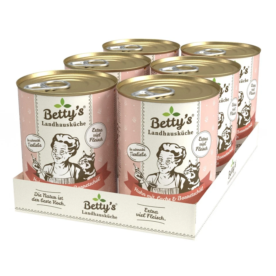 Betty`s Landhausküche Katze Huhn mit Lachs 6x 400g Ds. (8,13€/1kg) - Bild 1 von 1