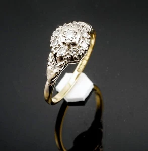 Impresionante anillo vintage de 9 diamantes de oro de 18 quilates con sello - Imagen 1 de 4