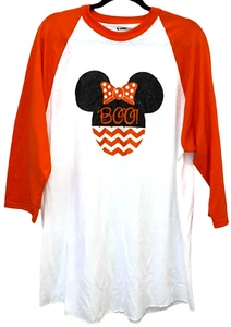 Soffe T-Shirt Women's XL Raglan Halloween Boo Mouse Ears Orange White Baseball - Picture 1 of 9