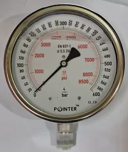 Medidor de alta presión esfera de 150 mm doble escala 600 bar 8500 psi 1/2" conexión BSP - Imagen 1 de 4