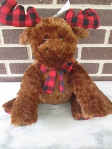 Build-A-Bear Workshop Red Buffalo Check Moose 14" Plush Matching Plaid Neck Bow - Picture 1 of 7