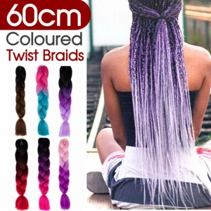 2XColored Crochet Hair Extensions Kanekalon Hair Synthetic Braids Jumbo Braiding - Picture 1 of 18