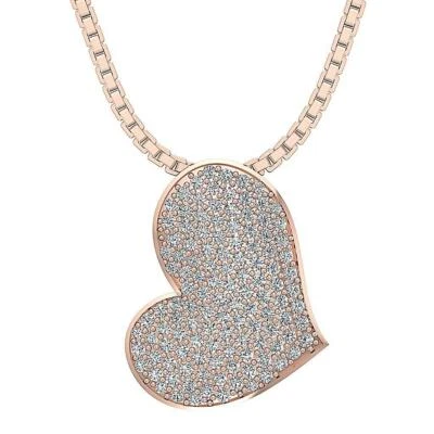 心形吊坠项链 VVS1 E 1.00 克拉圆形钻石铺面套装玫瑰金评估 — 第 1/4 张图片