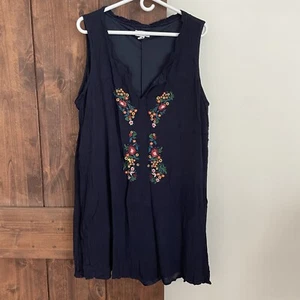 Speechless Shift Dress Womens 2X Embroidered Boho Navy Blue Floral Peasant - Picture 1 of 7