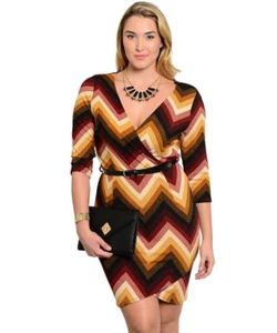 Vestido Vaina Janette Plus Damas Estampado Chevron Marrón Talla Grande 2XL - Imagen 1 de 3